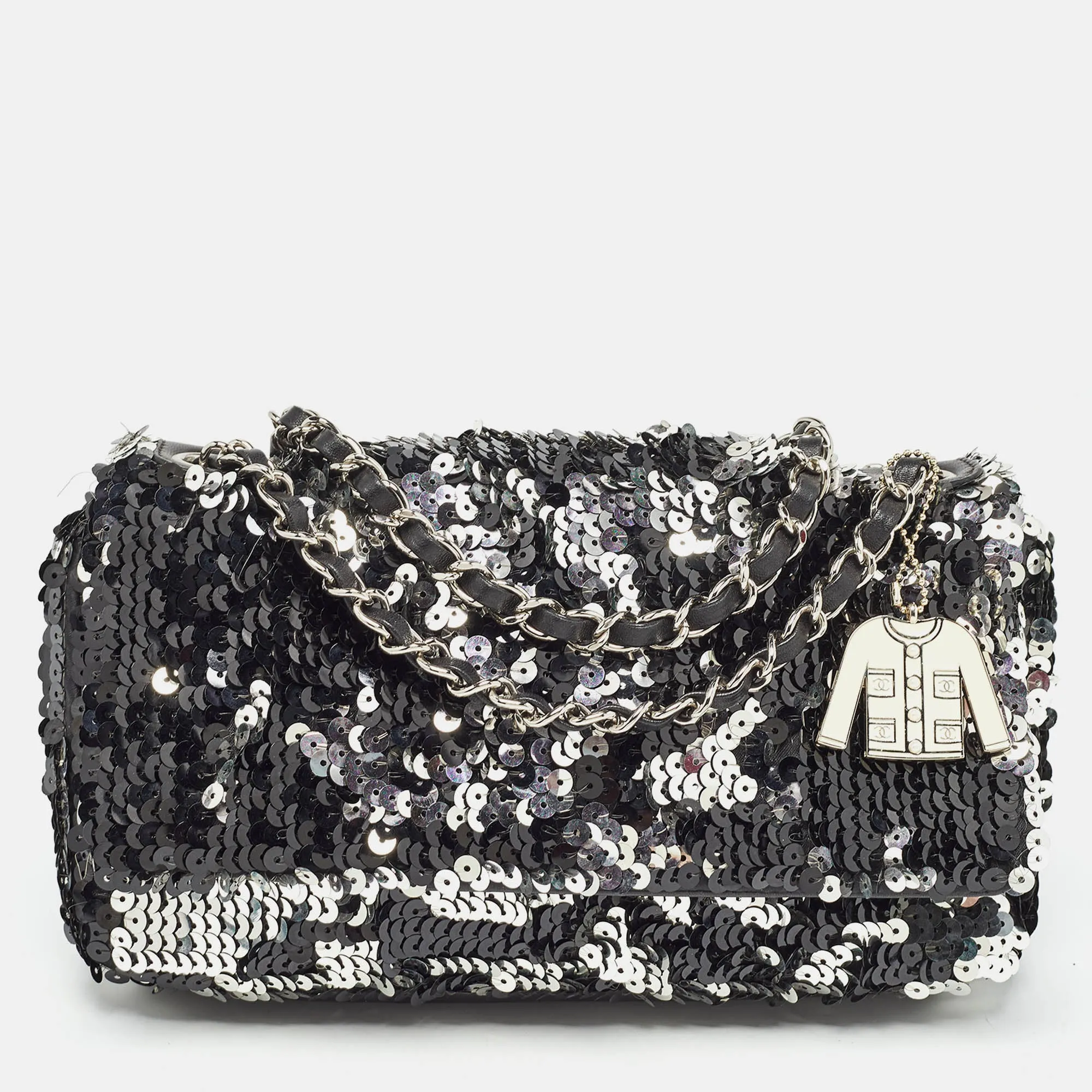Black/Silver Sequins Flap Bag