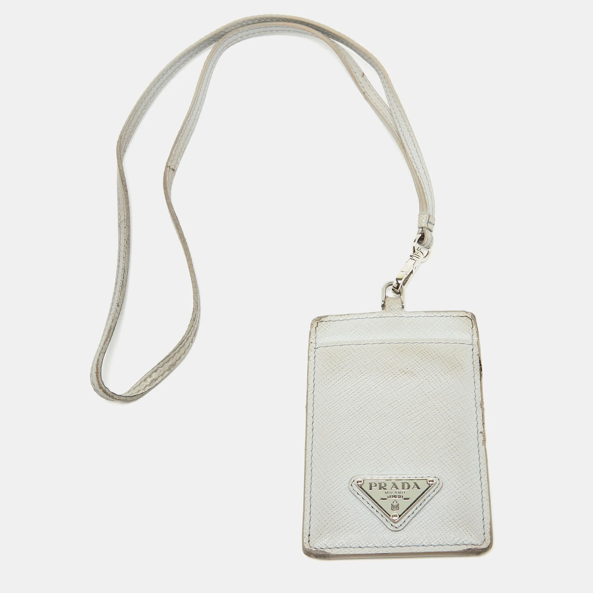 Blue Saffiano Leather Badge Holder