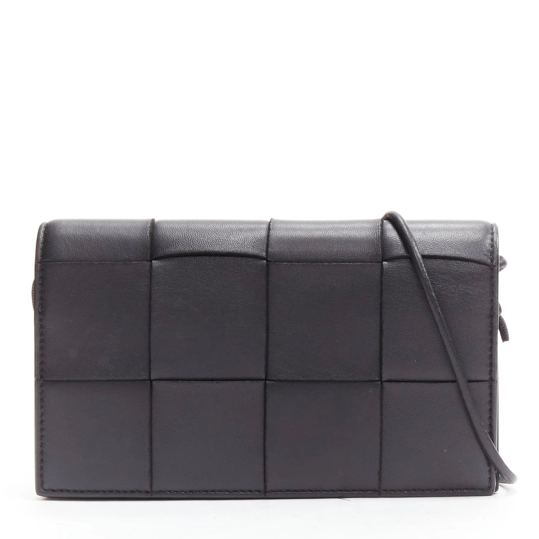 BOTTEGA VENETA Cassette black maxi woven intrecciato leather crossbody mini bag