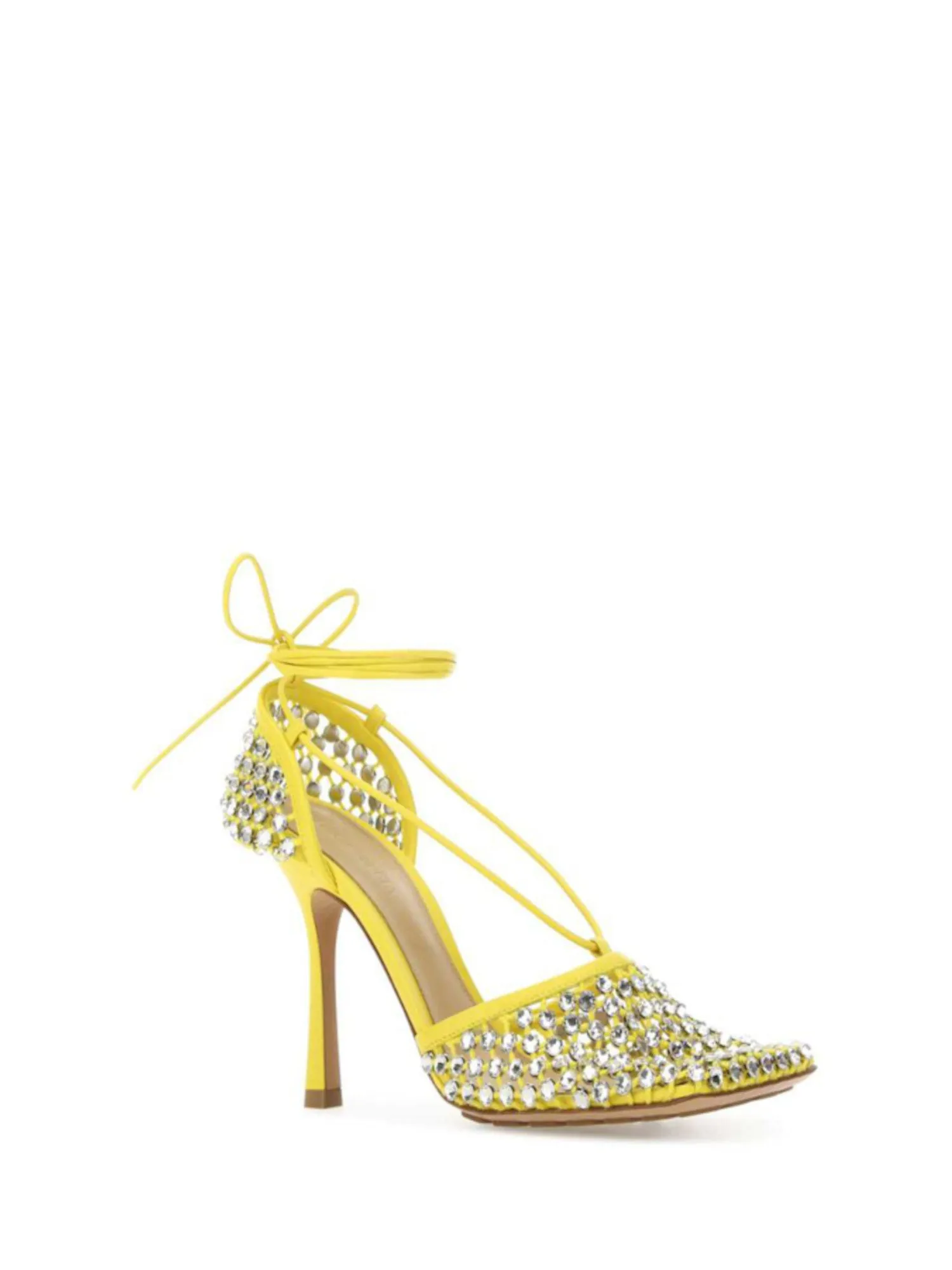 BOTTEGA VENETA Womens Yellow Tie Ankle Strap Embellished Square Toe Stiletto Slip On Pumps Shoes