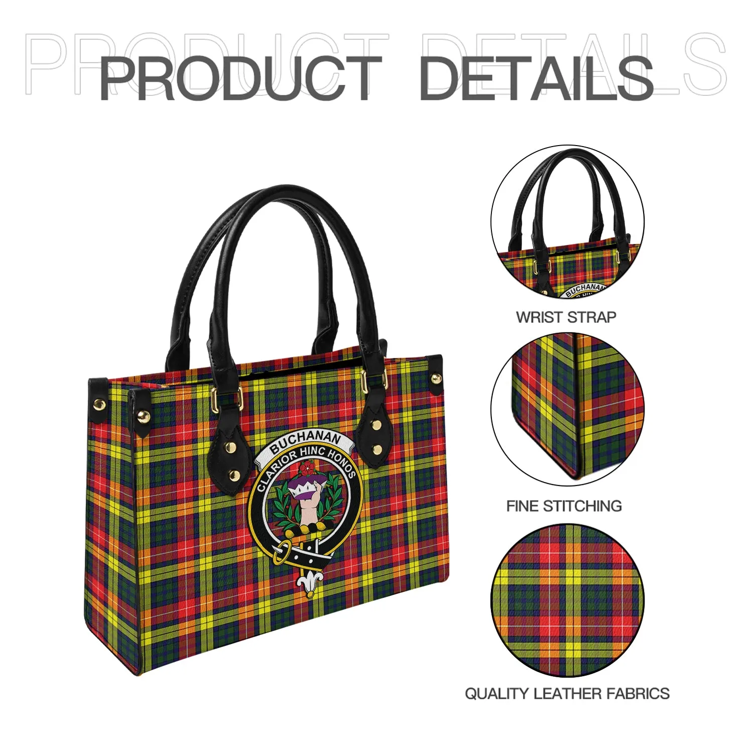 Buchanan Modern Tartan Leather Bag with Family Crest