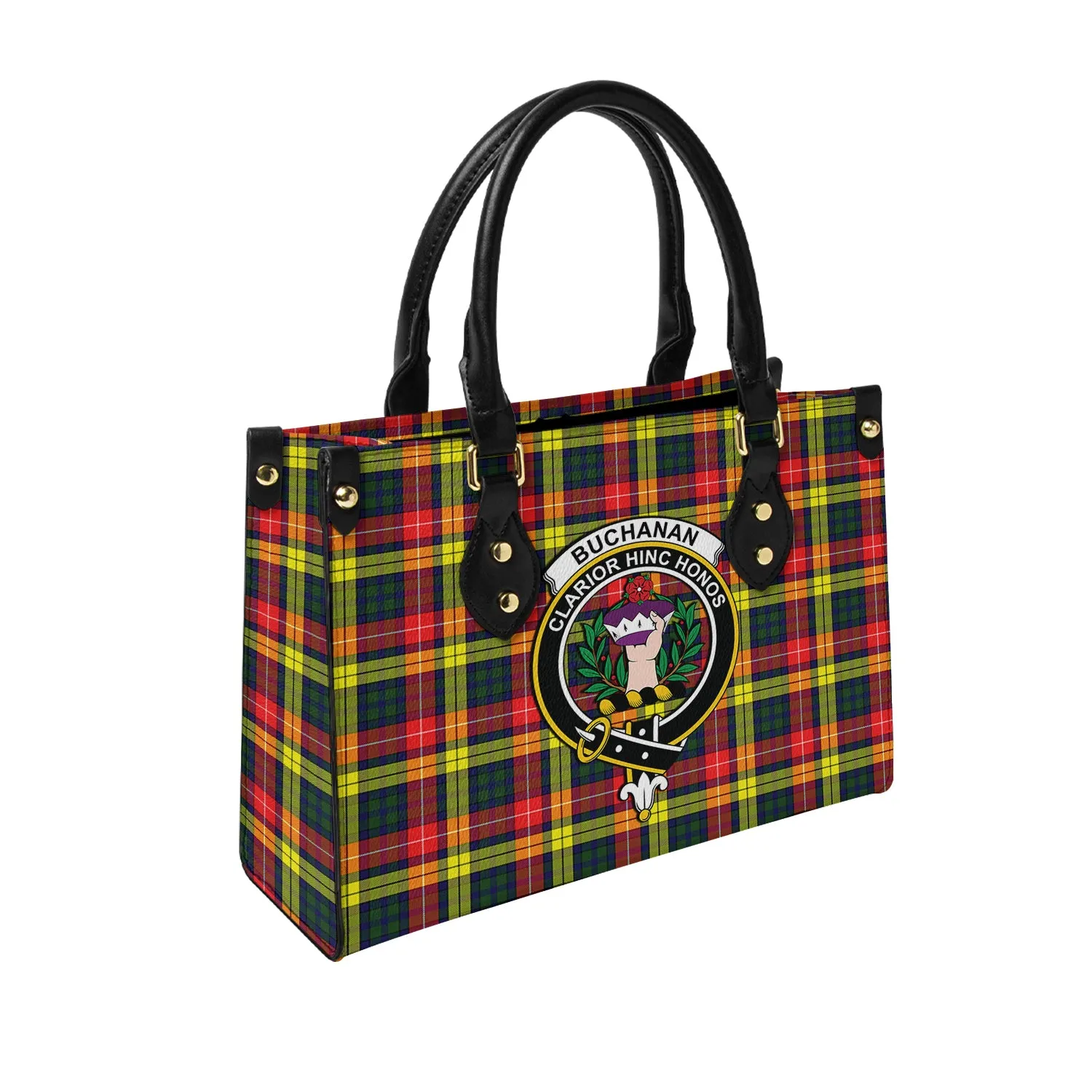 Buchanan Modern Tartan Leather Bag with Family Crest