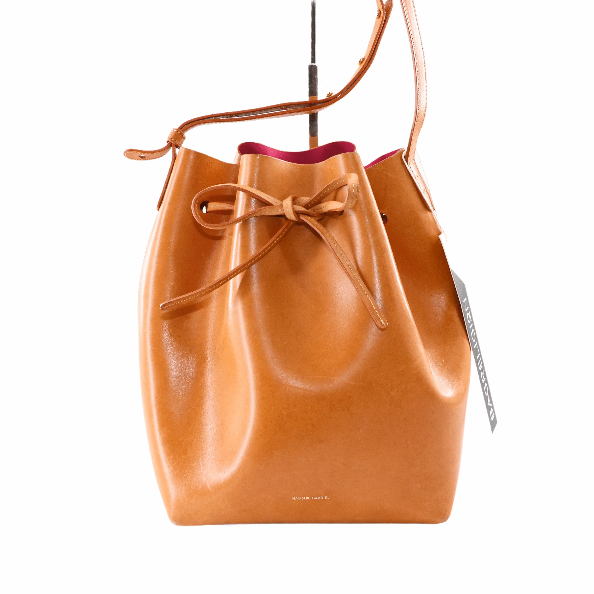 Bucket Bag in Light Brown Calf Leather Pink Interior