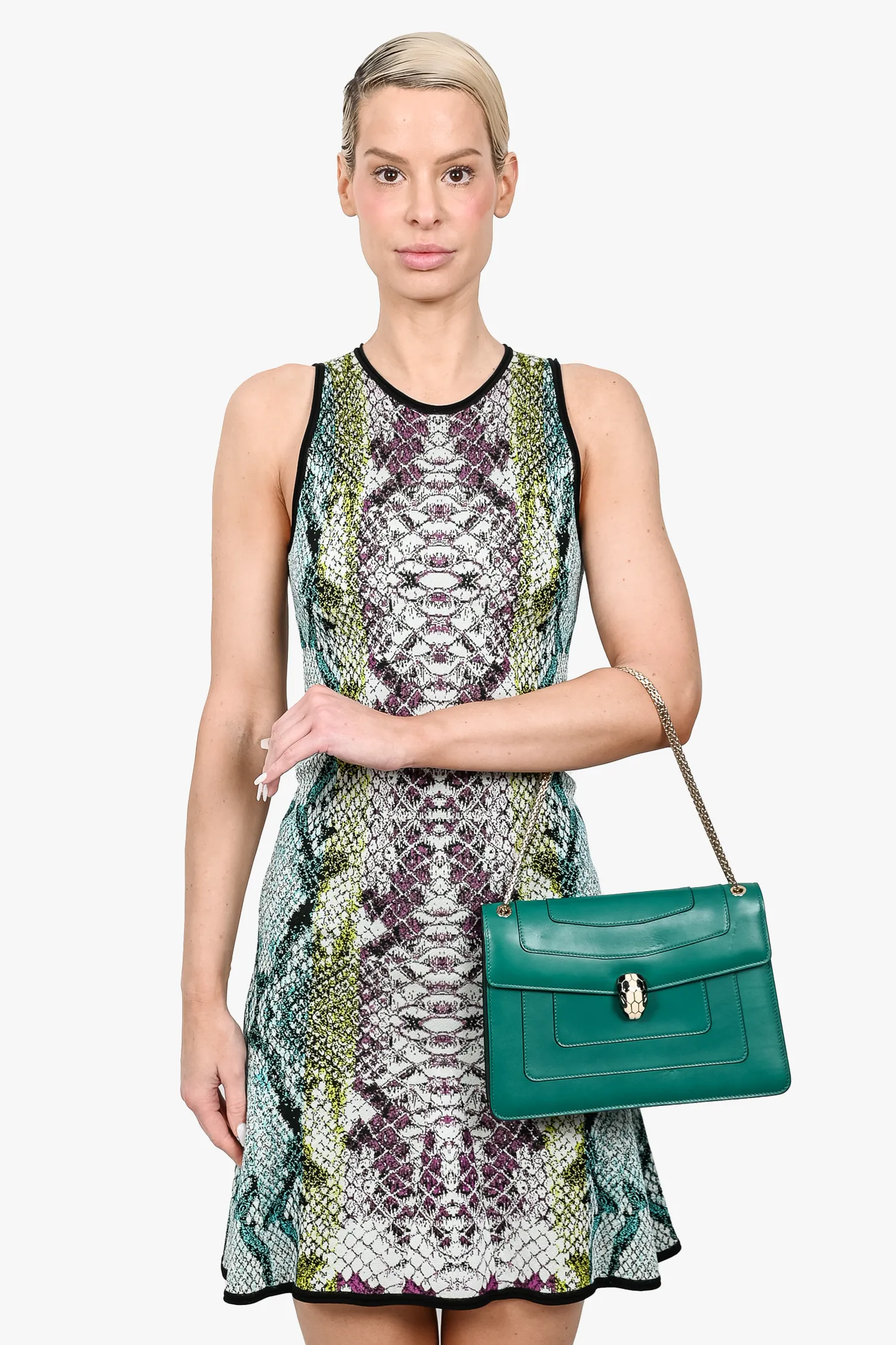 Bvlgari Green Leather Serpenti Forever Medium Shoulder Bag