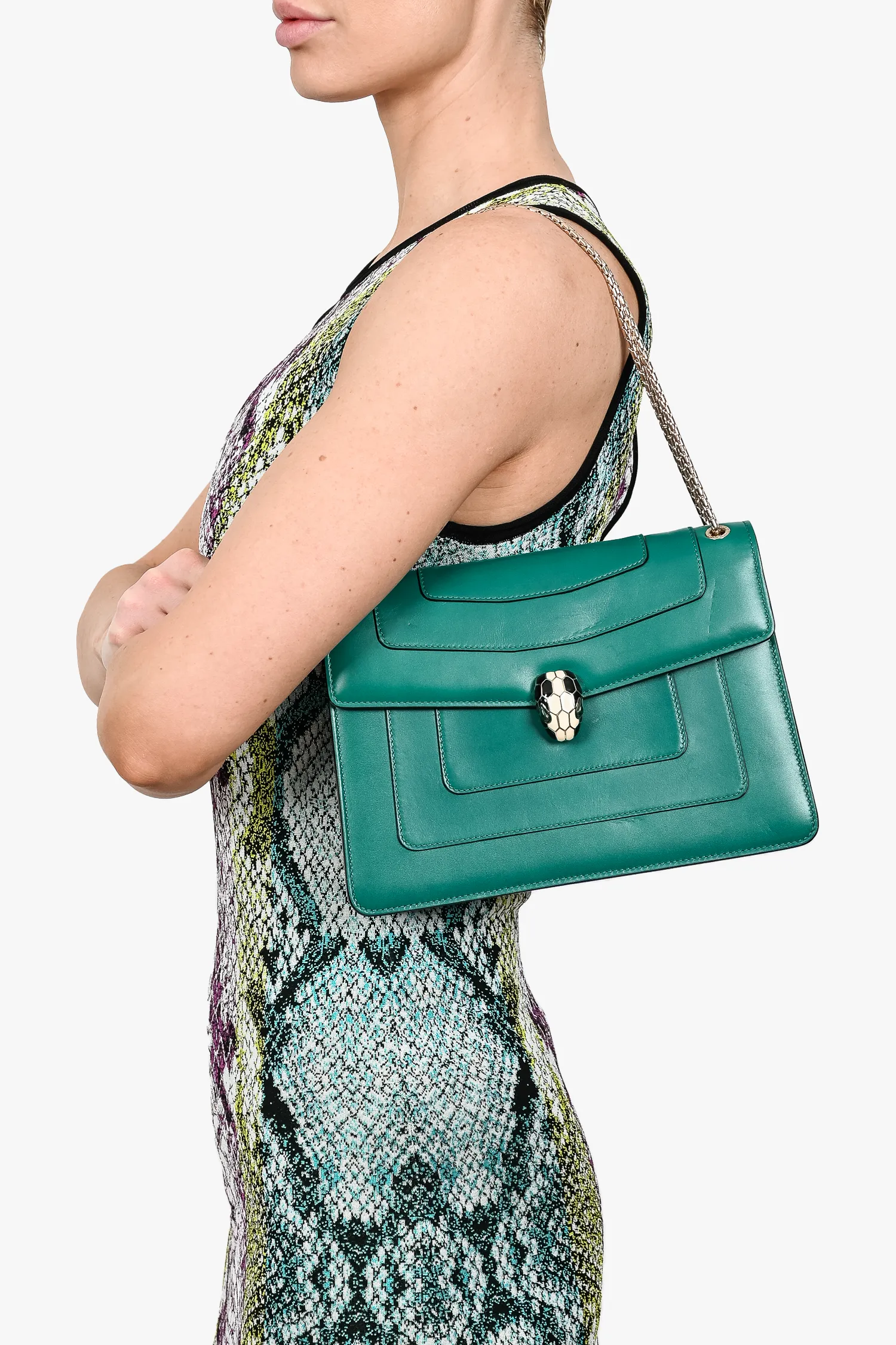 Bvlgari Green Leather Serpenti Forever Medium Shoulder Bag