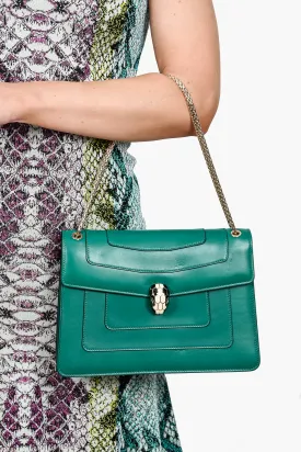 Bvlgari Green Leather Serpenti Forever Medium Shoulder Bag