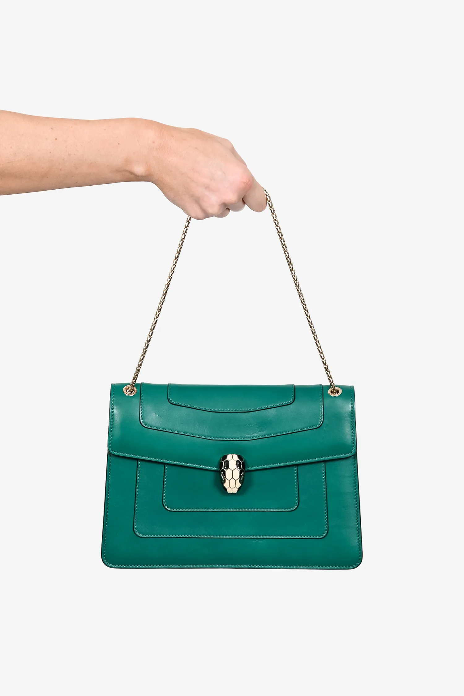 Bvlgari Green Leather Serpenti Forever Medium Shoulder Bag