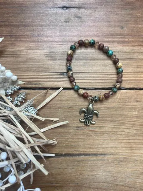 Capri Jewelry Collection - Fleur-de-lis & Multicolored Natural Stones