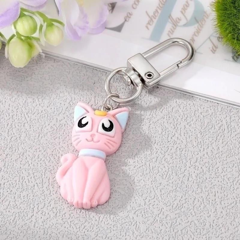 Cartoon Style Cat Alloy Resin Glass Bag Pendant Keychain