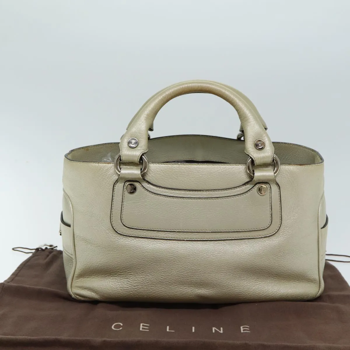CELINE Boogie bag Hand Bag Leather Gold Tone Auth yk13299