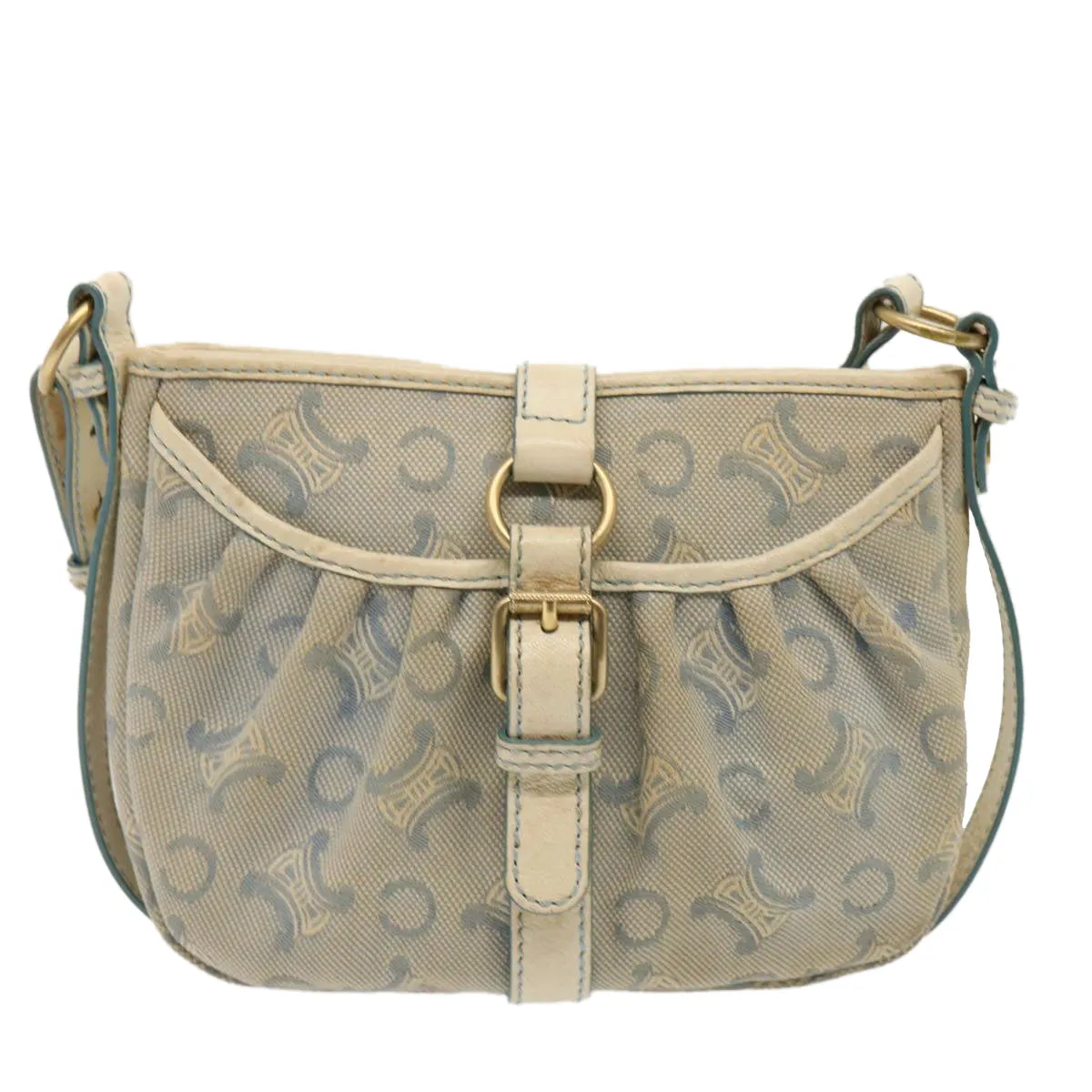 CELINE C Macadam Canvas Shoulder Bag Light Blue Auth 73243