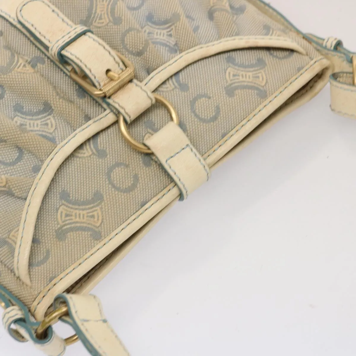 CELINE C Macadam Canvas Shoulder Bag Light Blue Auth 73243