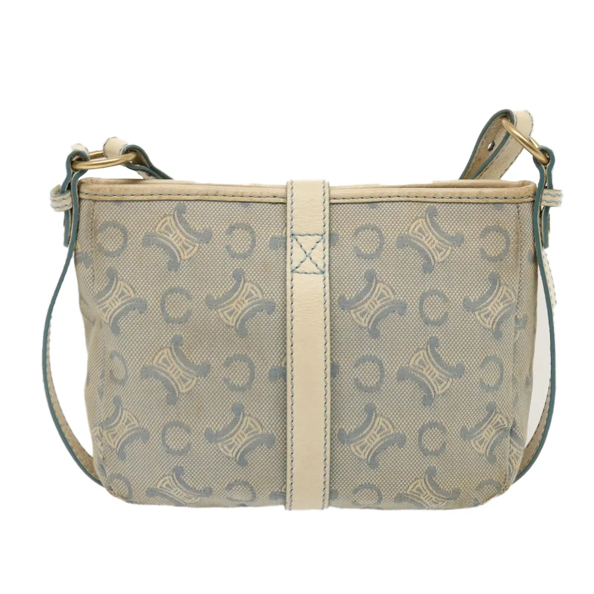 CELINE C Macadam Canvas Shoulder Bag Light Blue Auth 73243