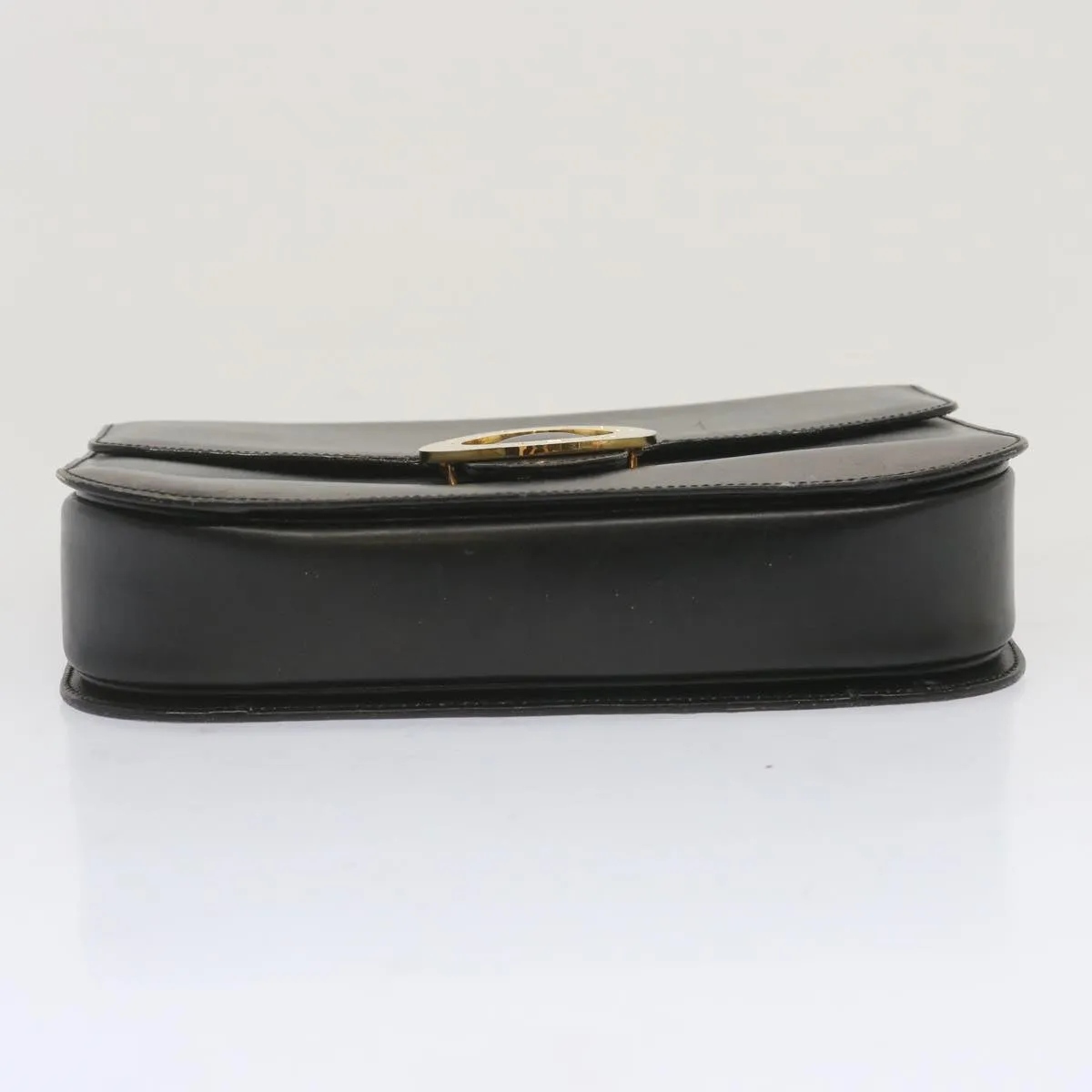 CELINE Circle Hand Bag Leather Black Auth bs12765