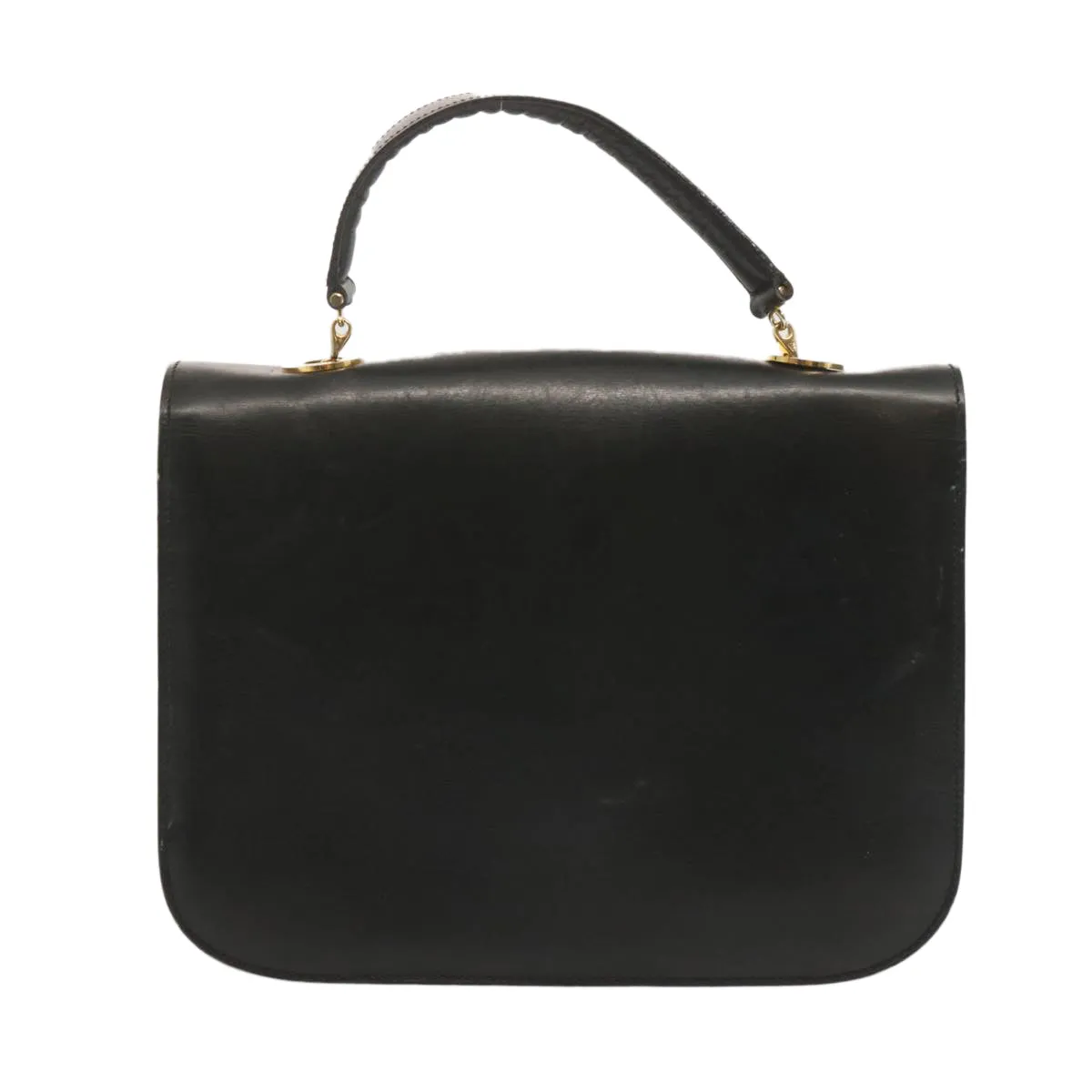 CELINE Circle Hand Bag Leather Black Auth bs12765
