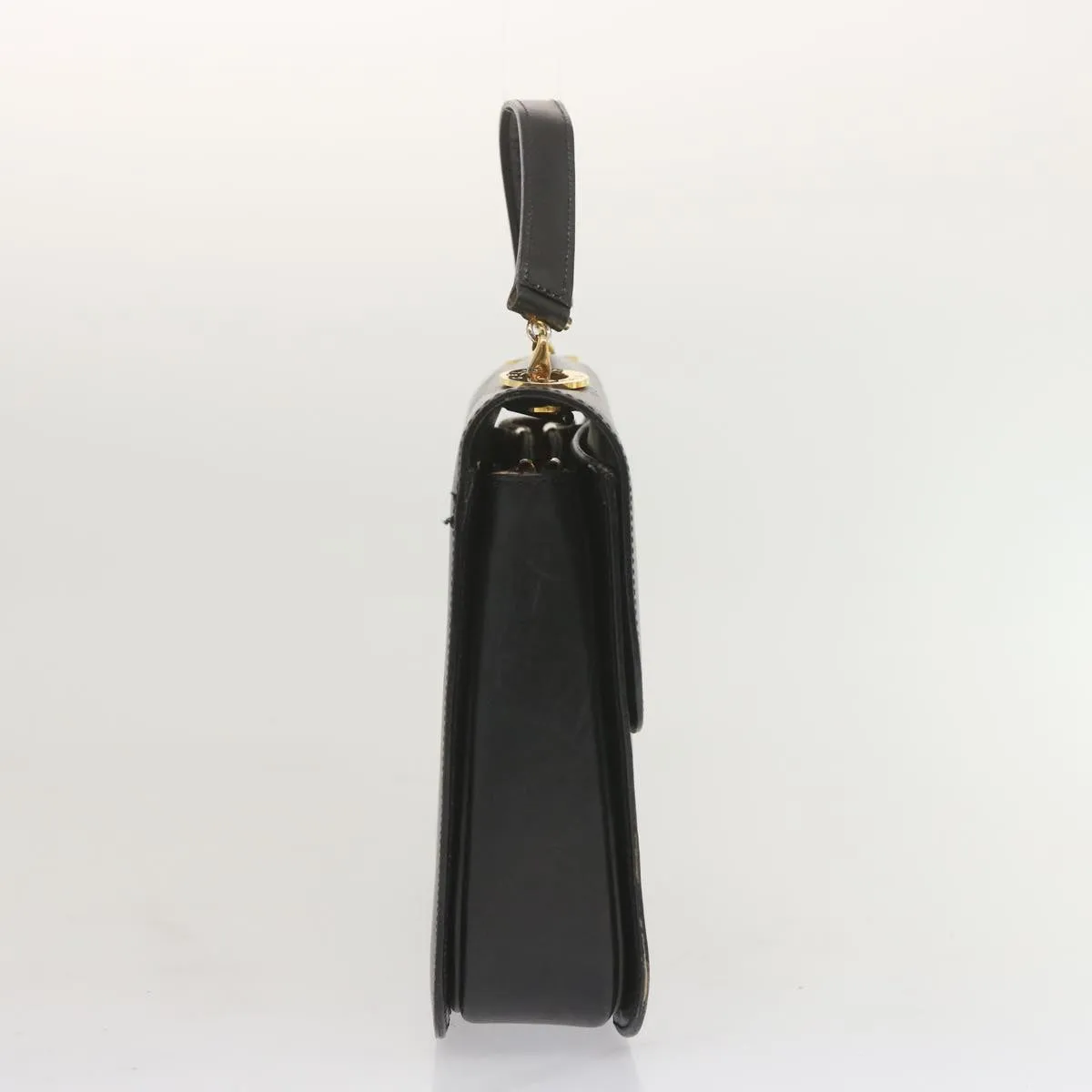 CELINE Circle Hand Bag Leather Black Auth bs12765