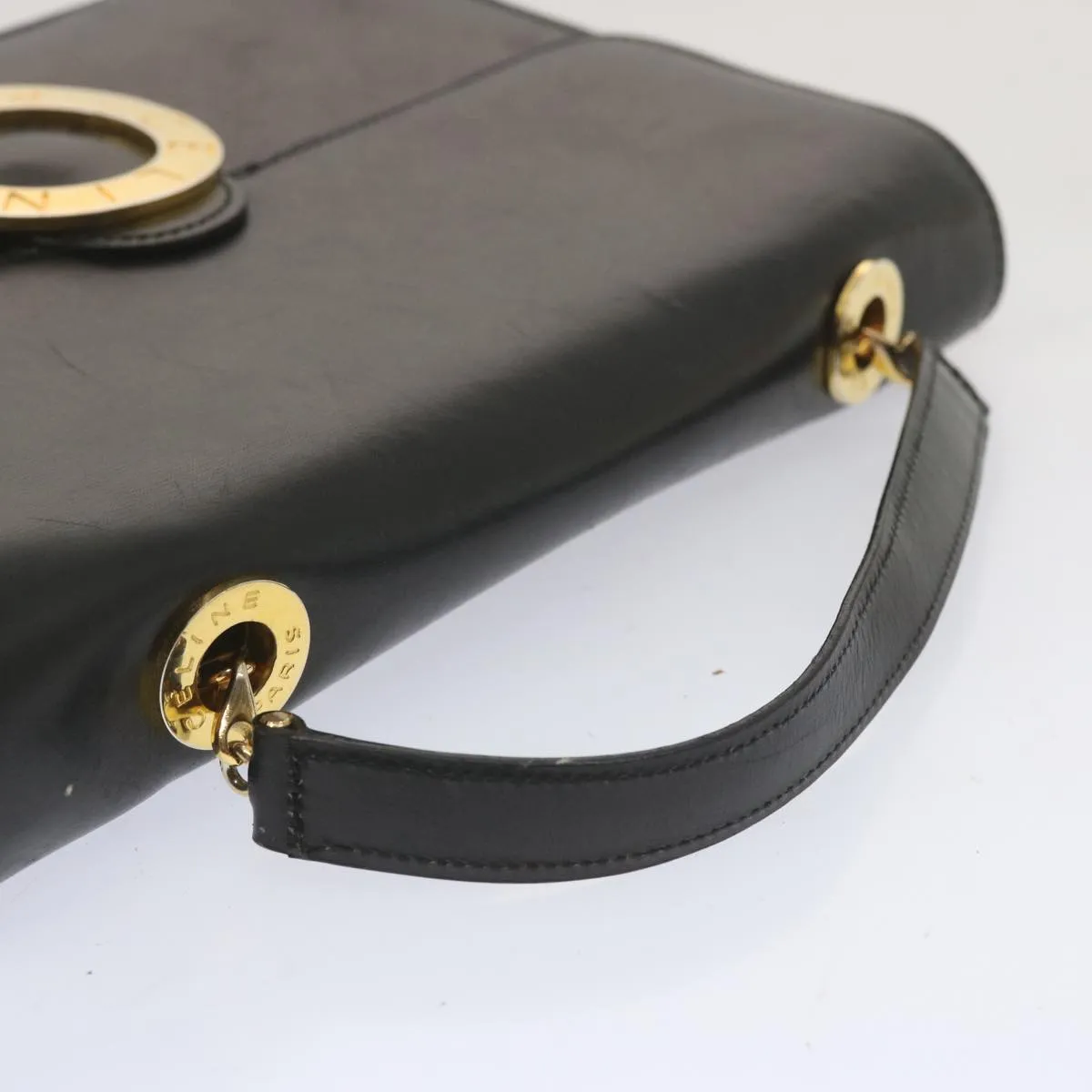 CELINE Circle Hand Bag Leather Black Auth bs12765