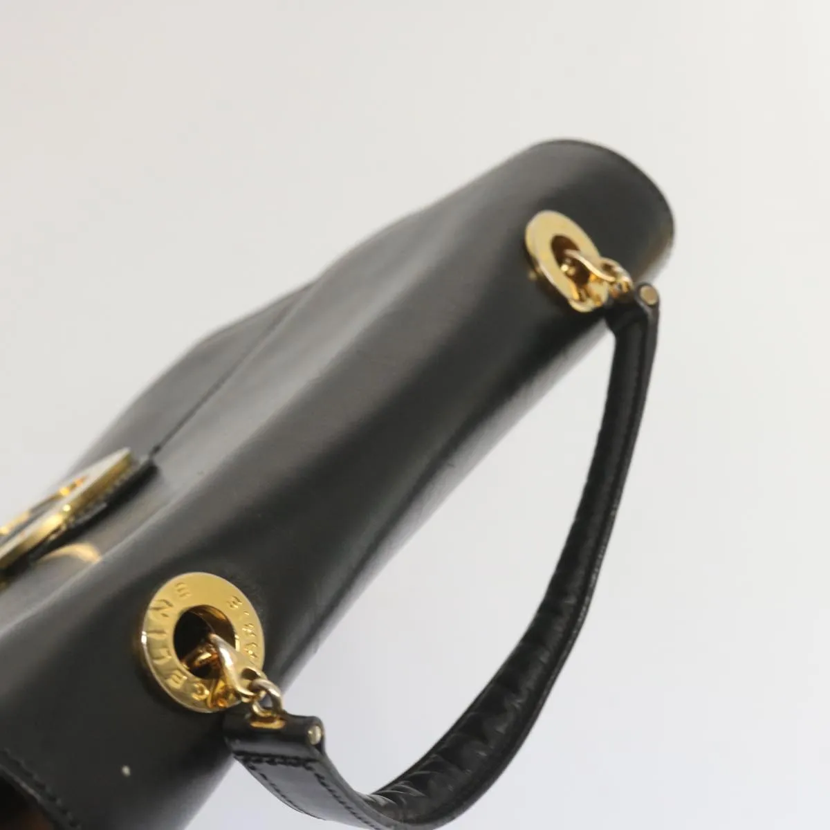 CELINE Circle Hand Bag Leather Black Auth bs12765