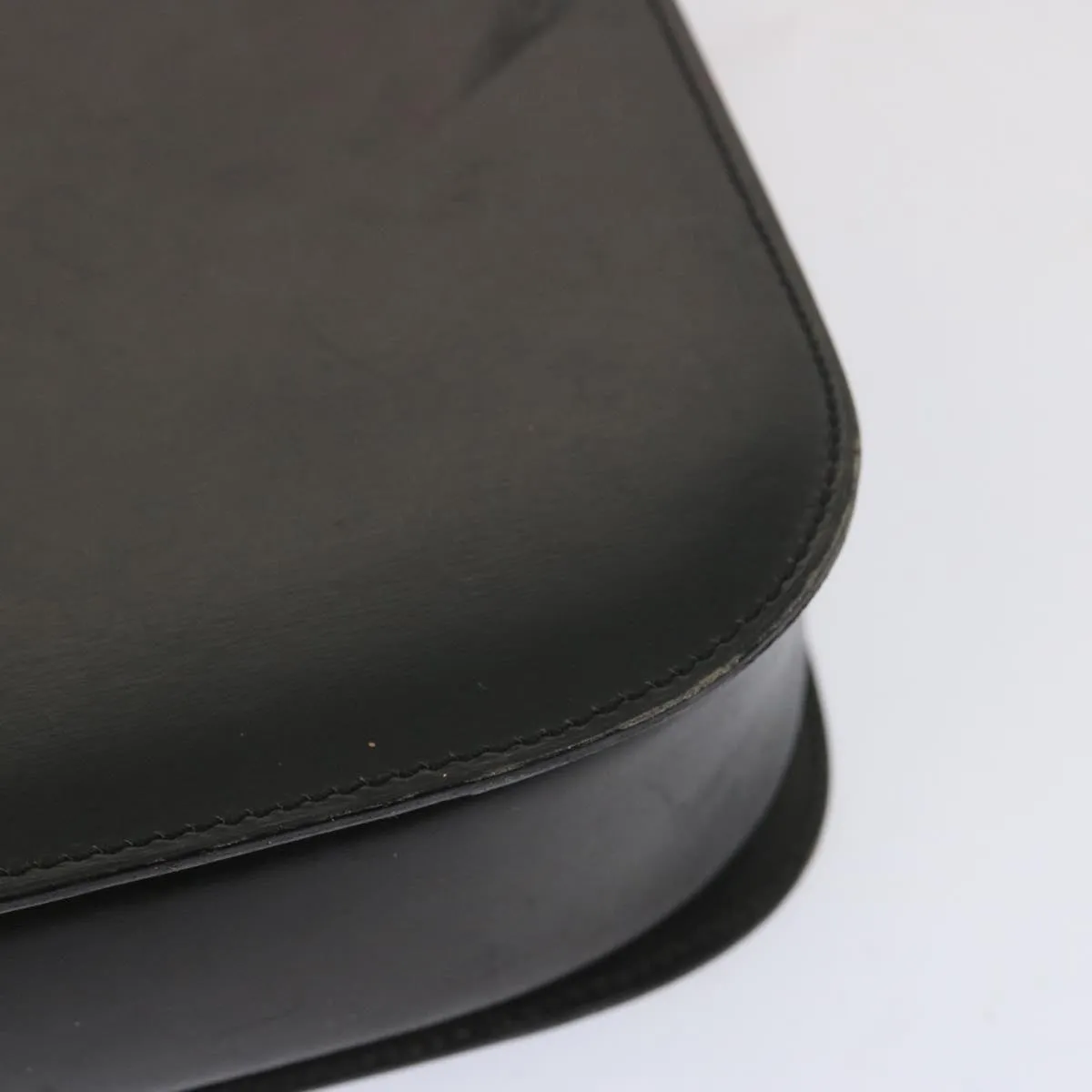 CELINE Circle Hand Bag Leather Black Auth bs12765