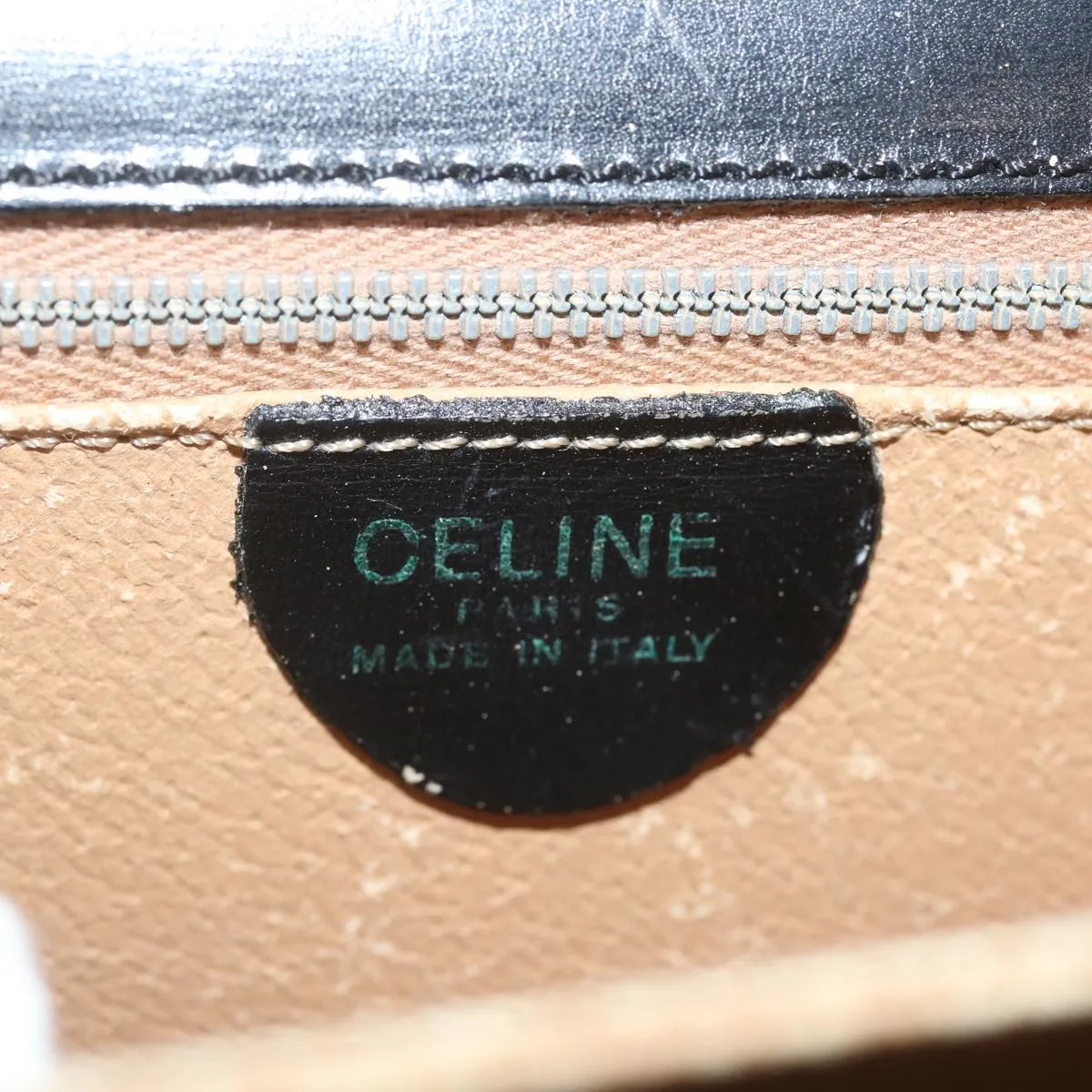 CELINE Circle Hand Bag Leather Black Auth bs12765