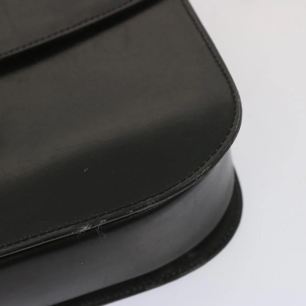 CELINE Circle Hand Bag Leather Black Auth bs12765