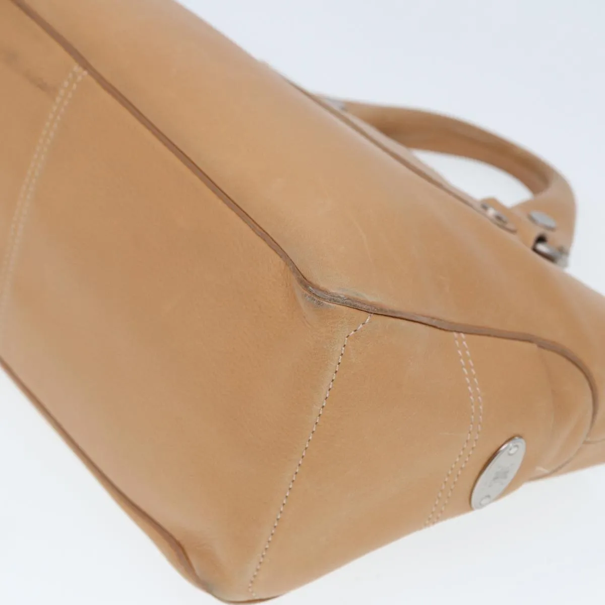 CELINE Hand Bag Leather Beige Auth 80060