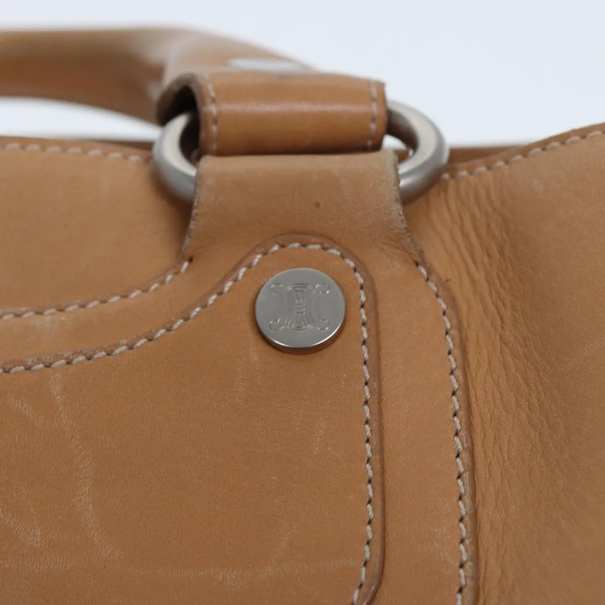 CELINE Hand Bag Leather Beige Auth 80060