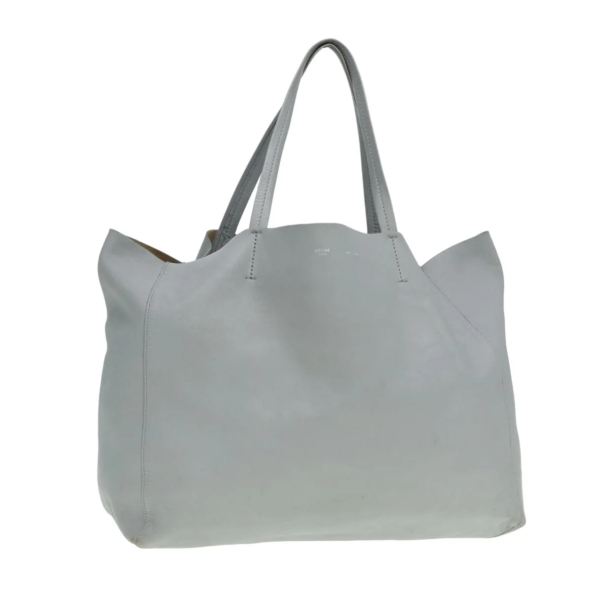 CELINE Horizontal Cabas Tote Bag Leather Light Blue Auth mr333