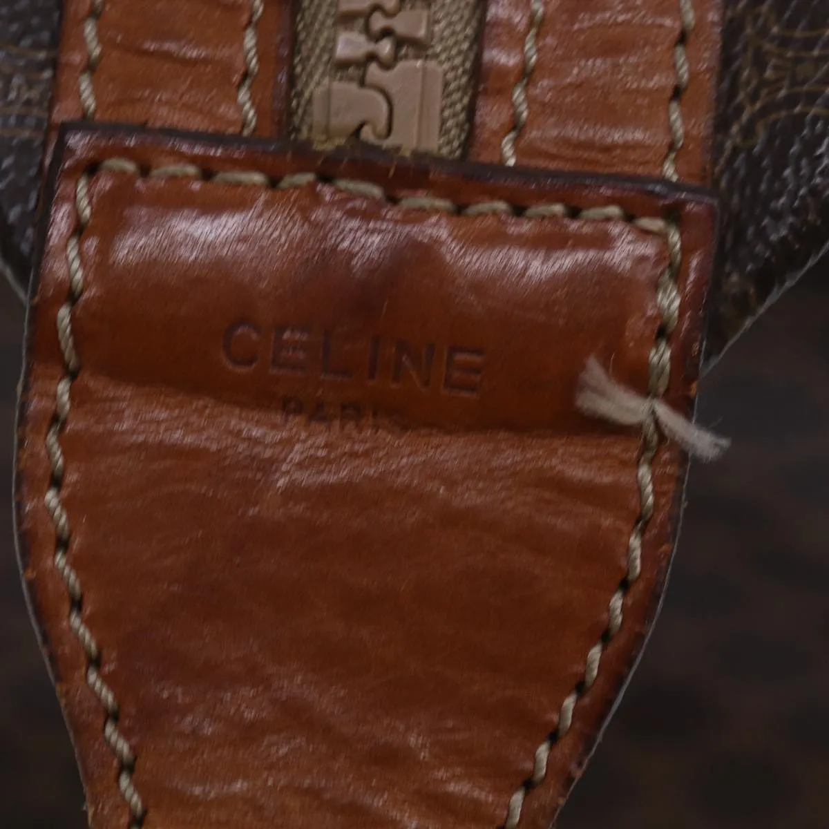 CELINE Macadam Canvas Boston Bag PVC Leather Brown Auth 79438