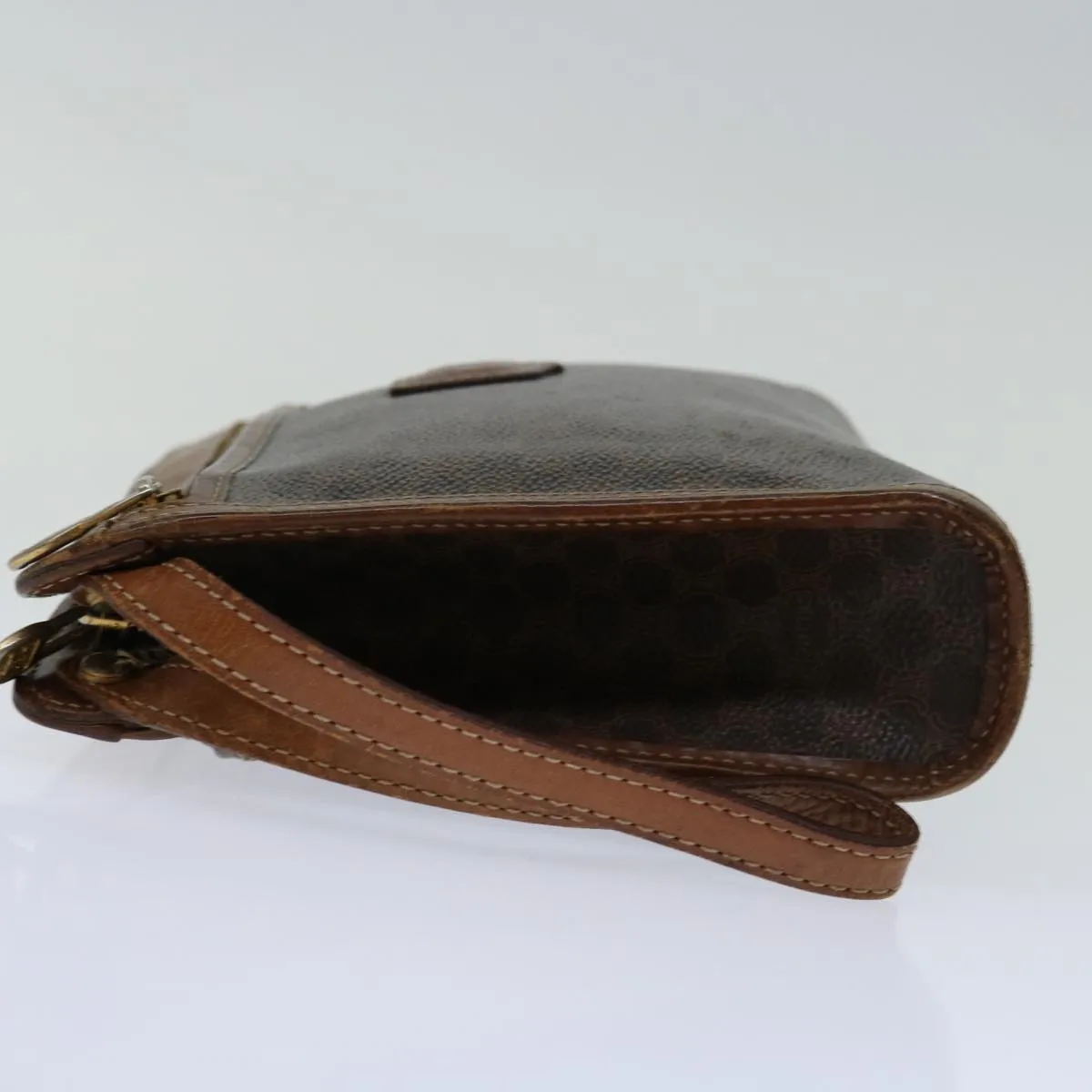 CELINE Macadam Canvas Clutch Bag PVC Brown Auth bs12948