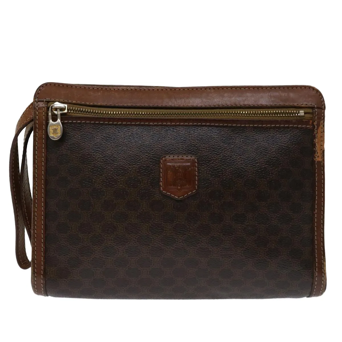 CELINE Macadam Canvas Clutch Bag PVC Brown Auth bs12948