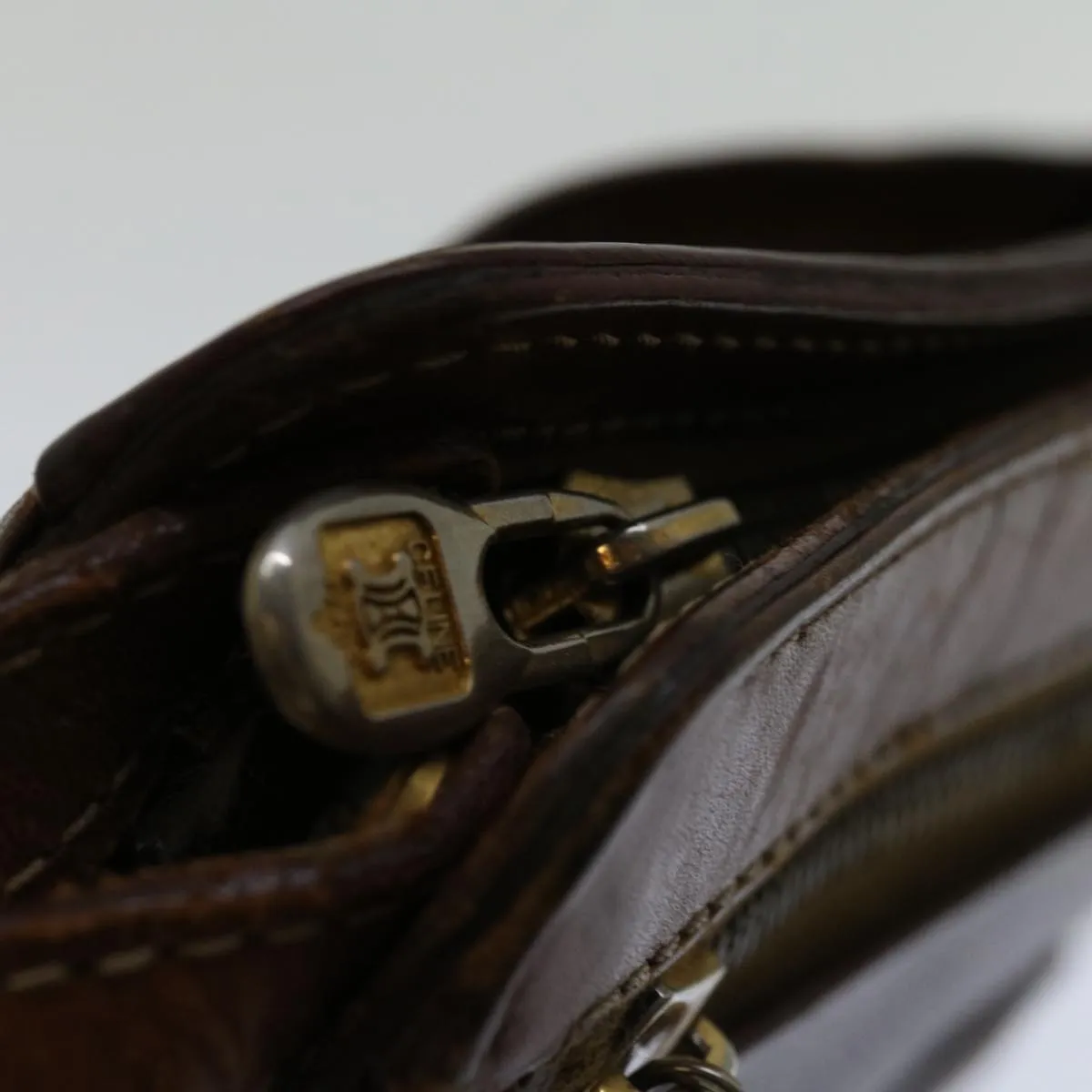 CELINE Macadam Canvas Clutch Bag PVC Brown Auth bs12948