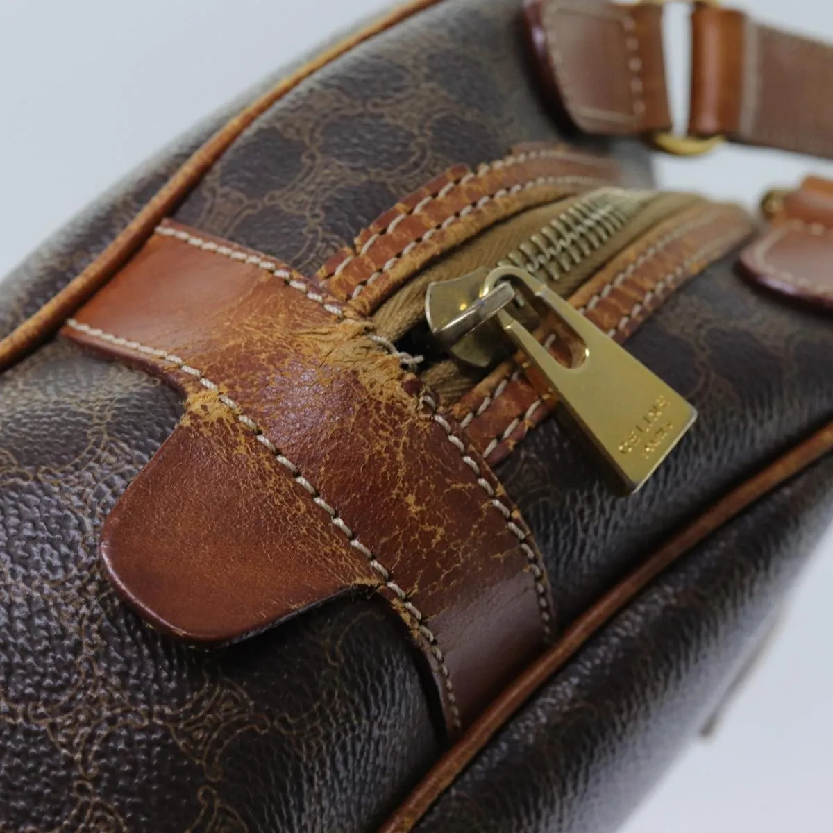 CELINE Macadam Canvas Hand Bag PVC Brown Auth 71537
