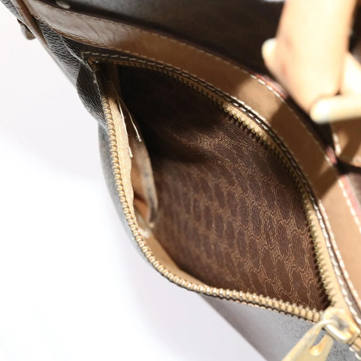CELINE Macadam Canvas Hand Bag PVC Brown Auth bs13120
