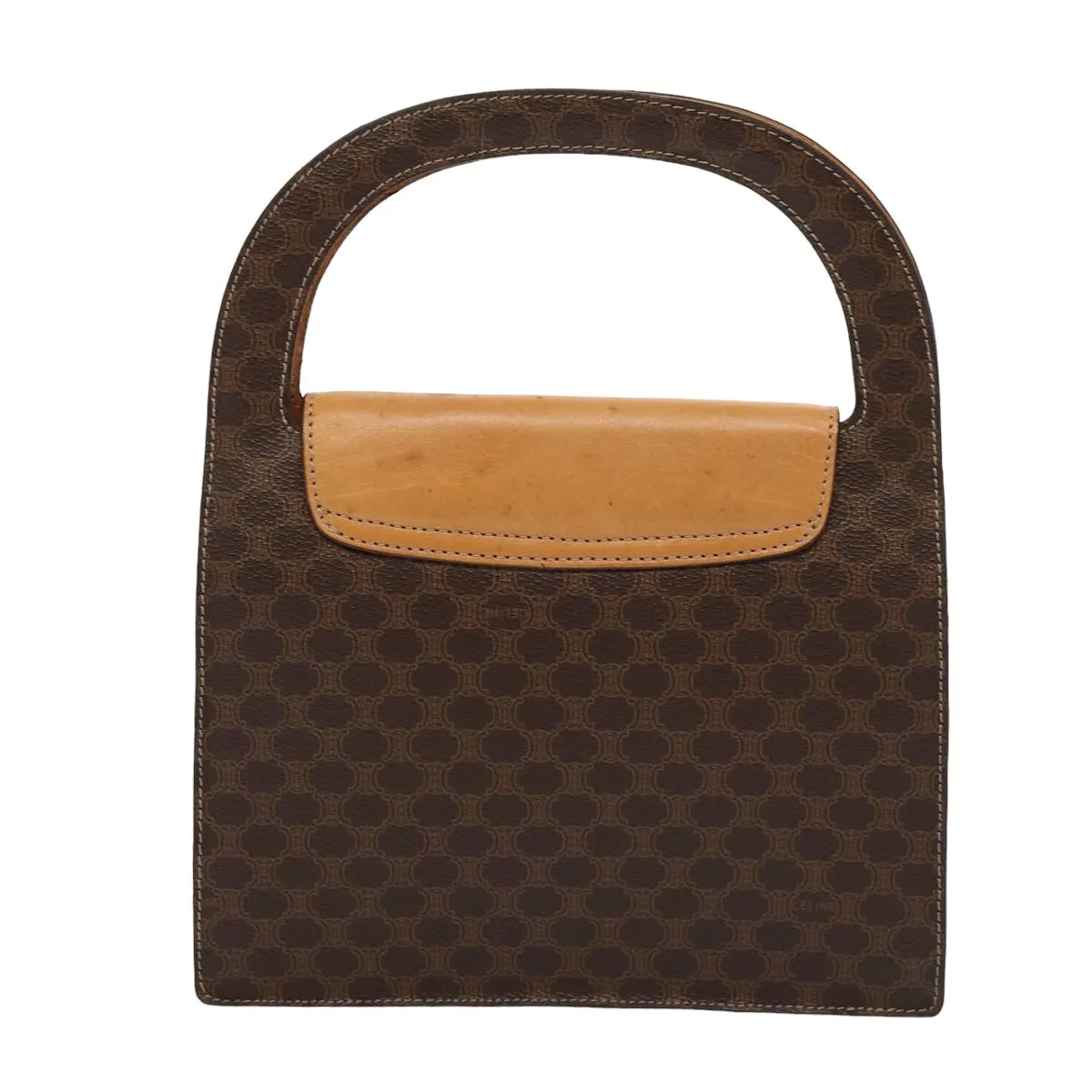 CELINE Macadam Canvas Hand Bag PVC Leather Brown Auth 82864