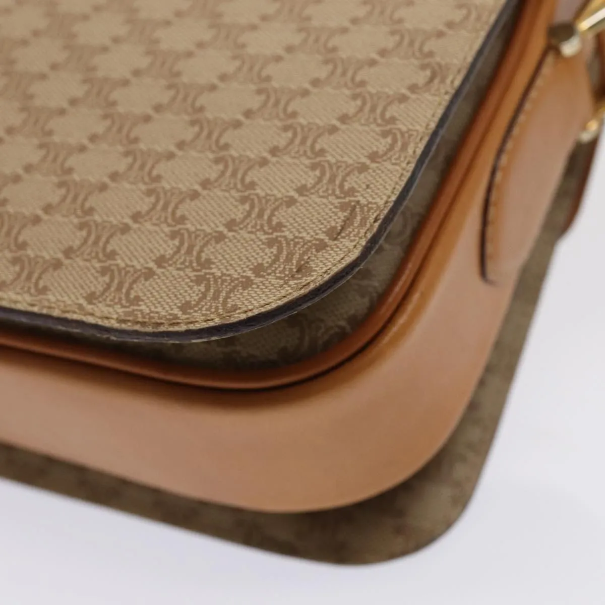 CELINE Macadam Canvas Horse Carriage Shoulder Bag Beige Gold Auth 86168