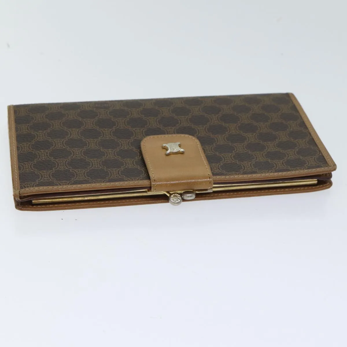 CELINE Macadam Canvas Long Wallet Leather Brown Auth 72095