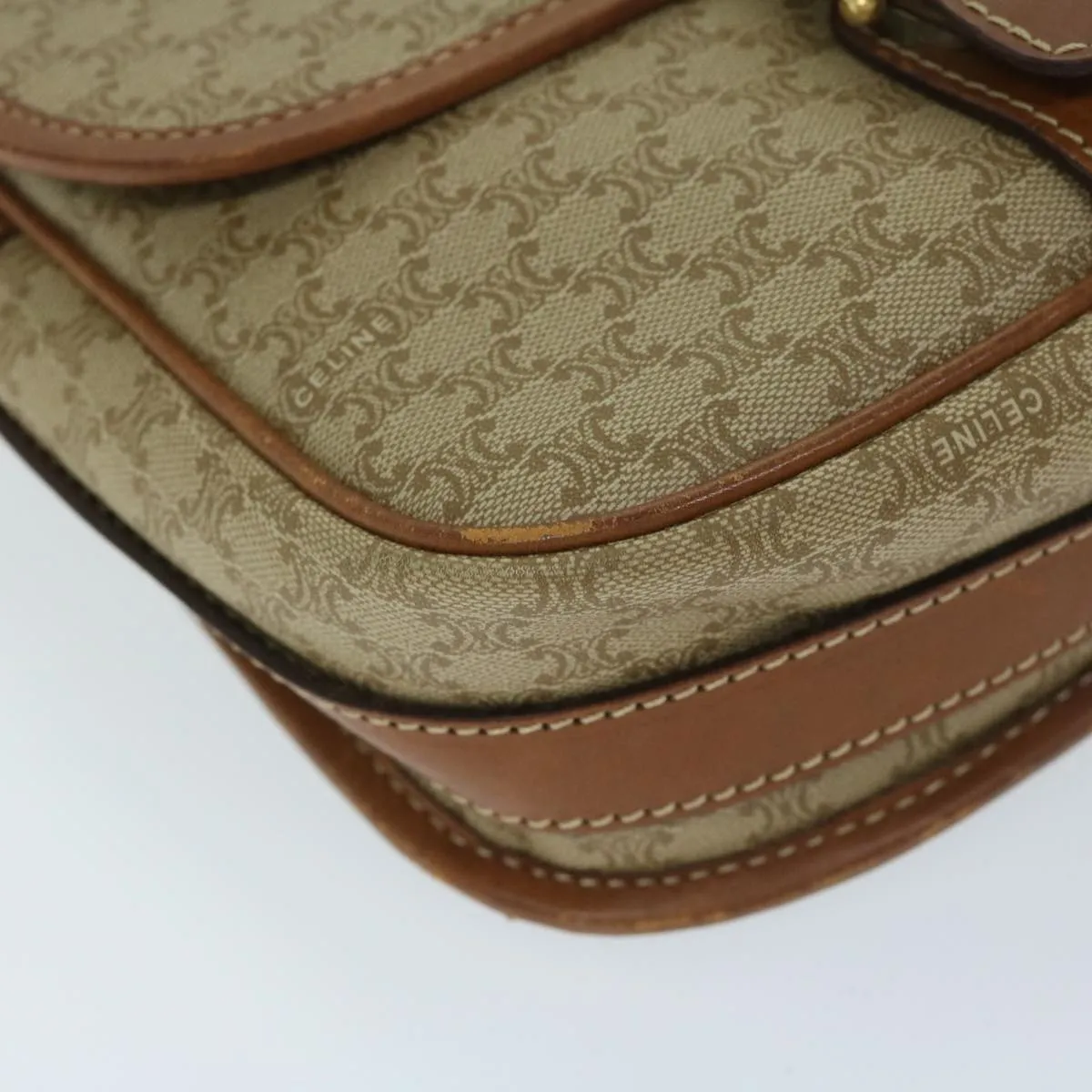 CELINE Macadam Canvas Shoulder Bag Beige Auth 68025