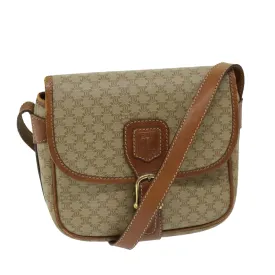 CELINE Macadam Canvas Shoulder Bag Beige Auth 68025