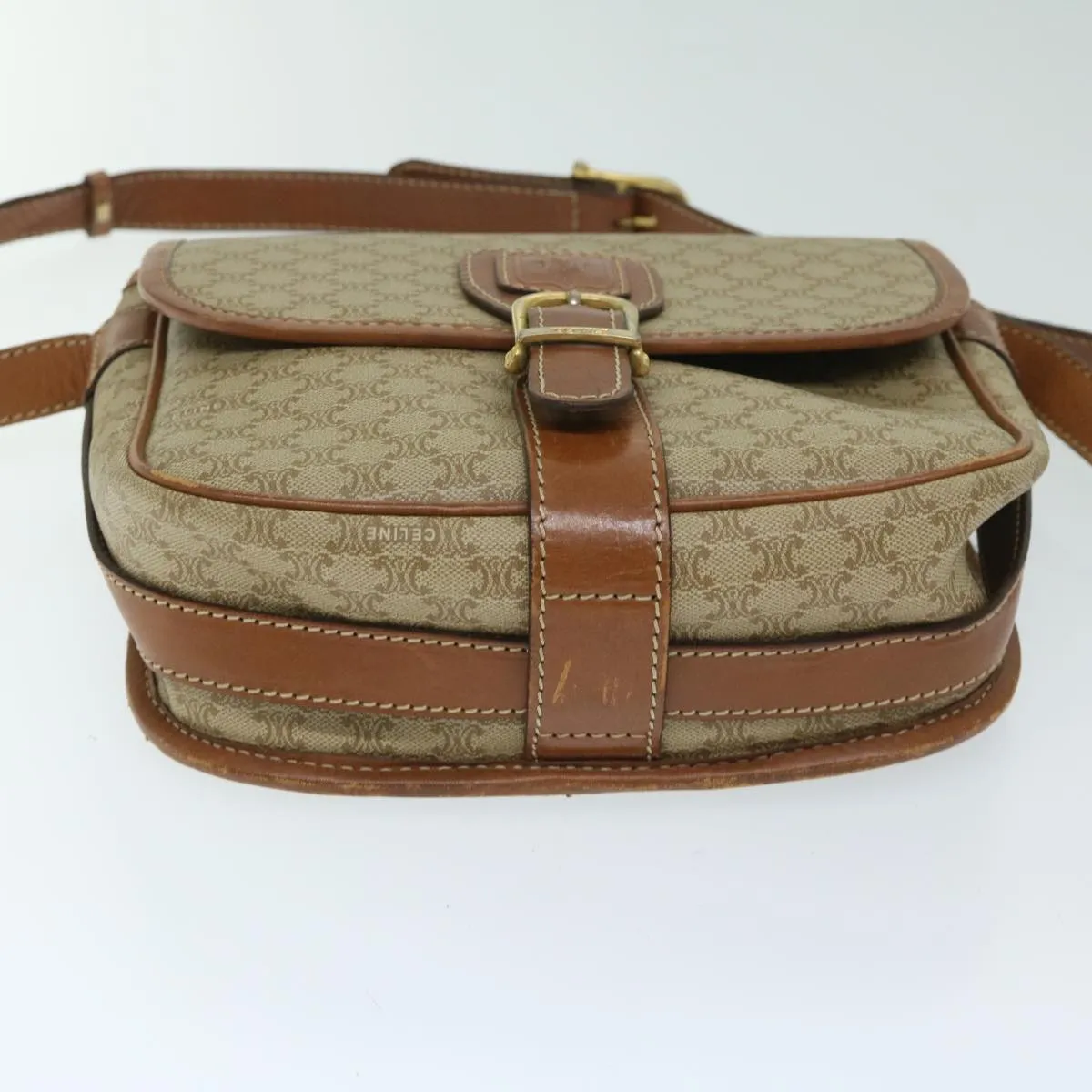CELINE Macadam Canvas Shoulder Bag Beige Auth 68025