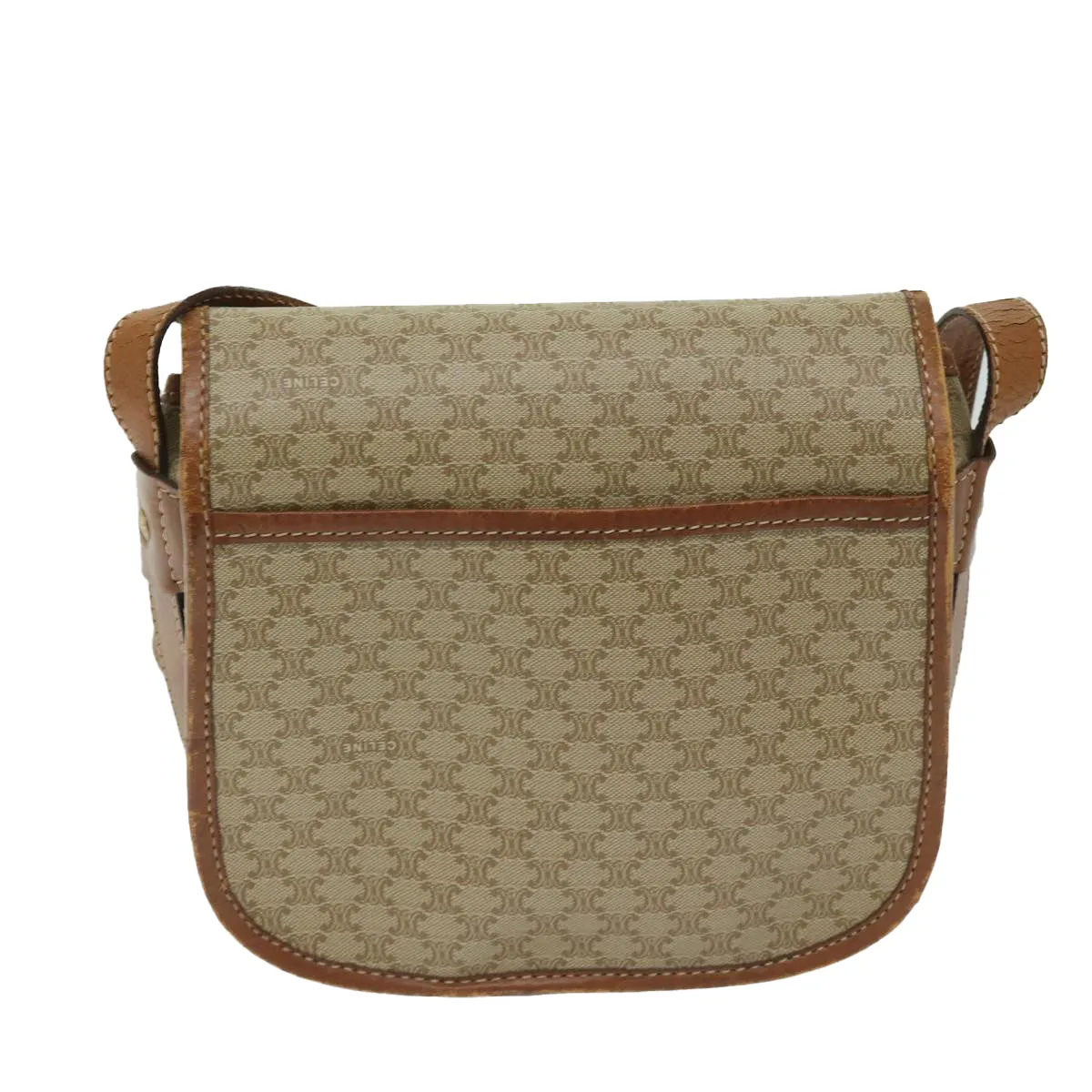 CELINE Macadam Canvas Shoulder Bag Beige Auth 68025