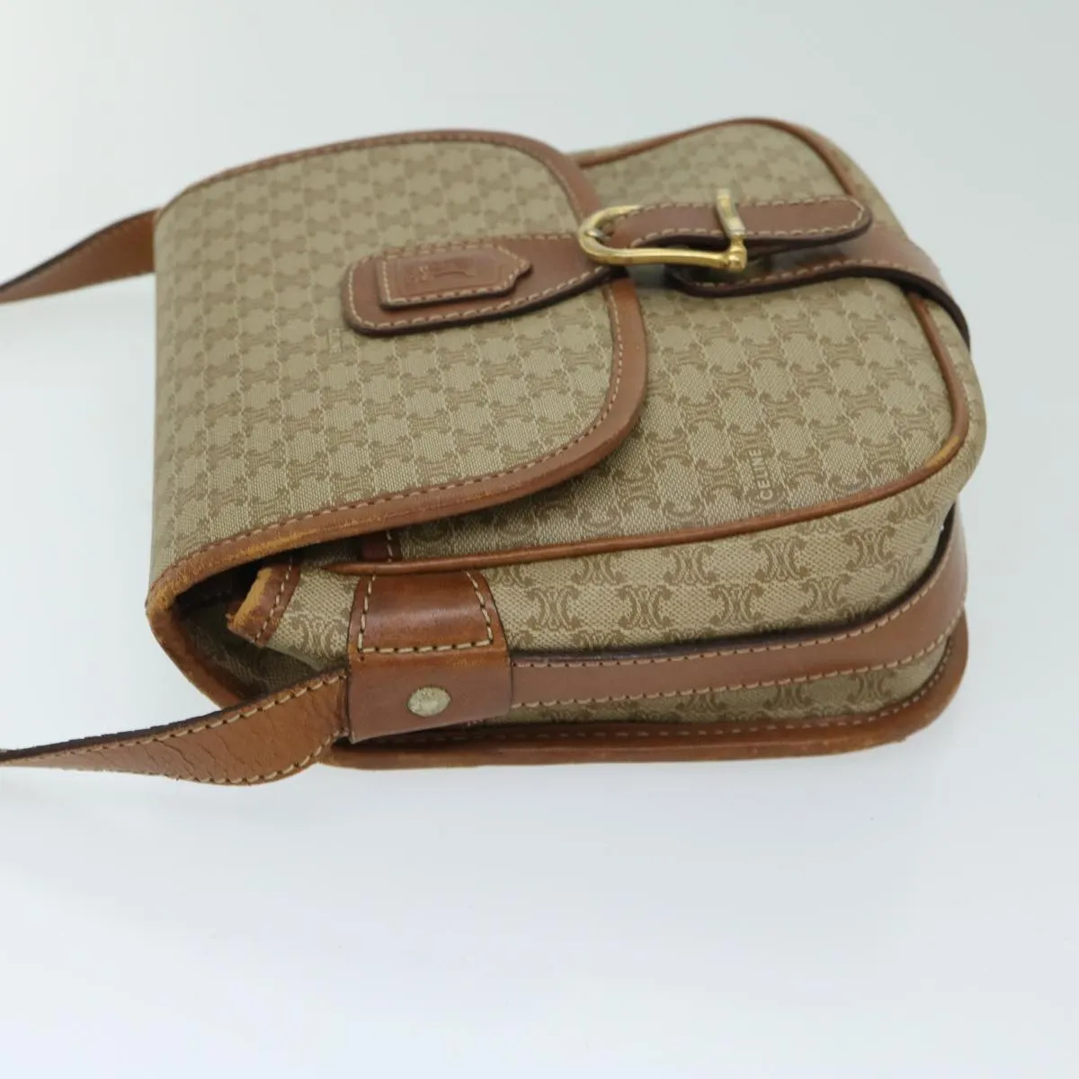 CELINE Macadam Canvas Shoulder Bag Beige Auth 68025
