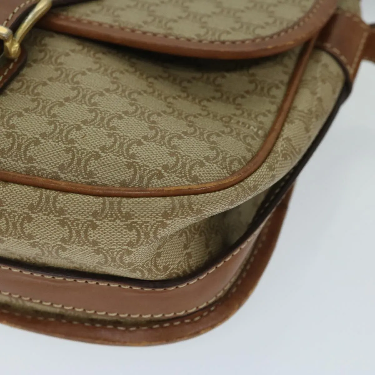 CELINE Macadam Canvas Shoulder Bag Beige Auth 68025