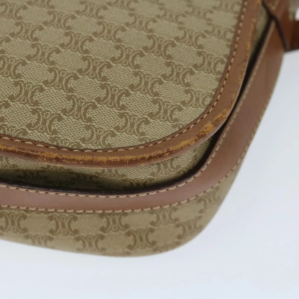 CELINE Macadam Canvas Shoulder Bag Beige Auth 68025
