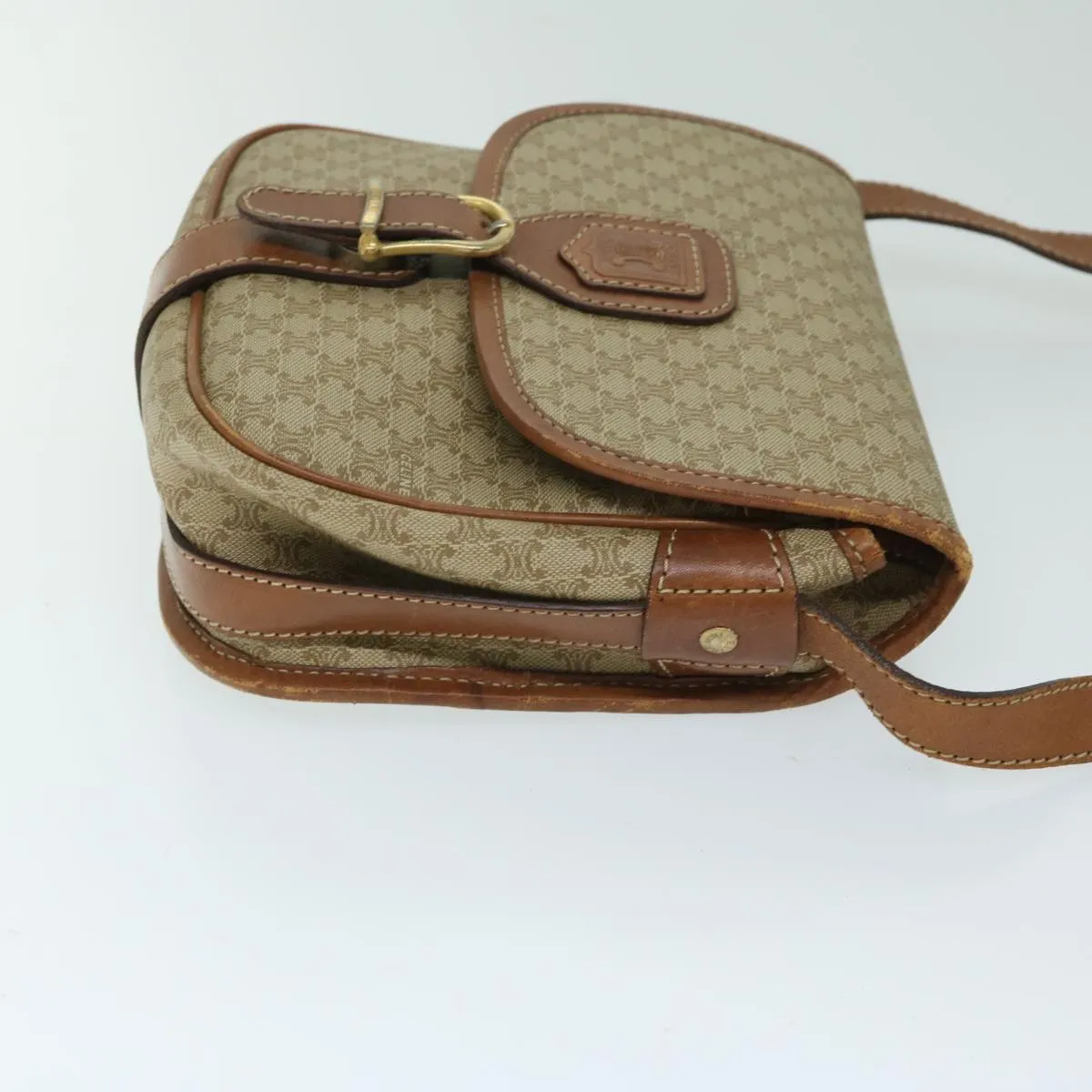 CELINE Macadam Canvas Shoulder Bag Beige Auth 68025