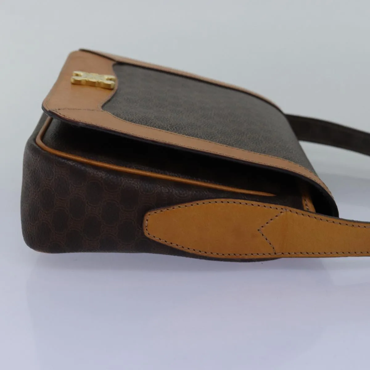 CELINE Macadam Canvas Shoulder Bag PVC Brown Auth mr169