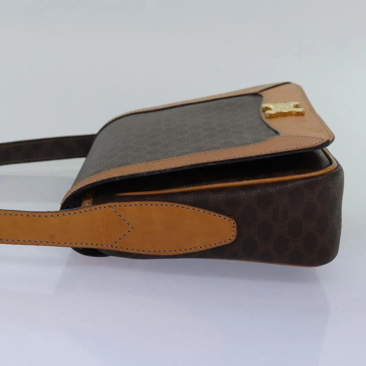 CELINE Macadam Canvas Shoulder Bag PVC Brown Auth mr169