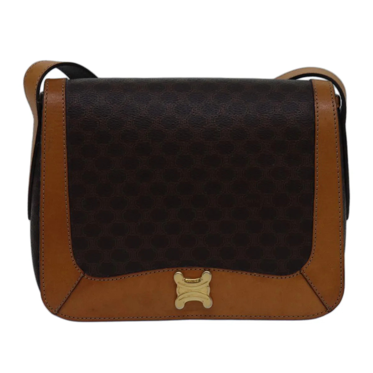 CELINE Macadam Canvas Shoulder Bag PVC Brown Auth mr169