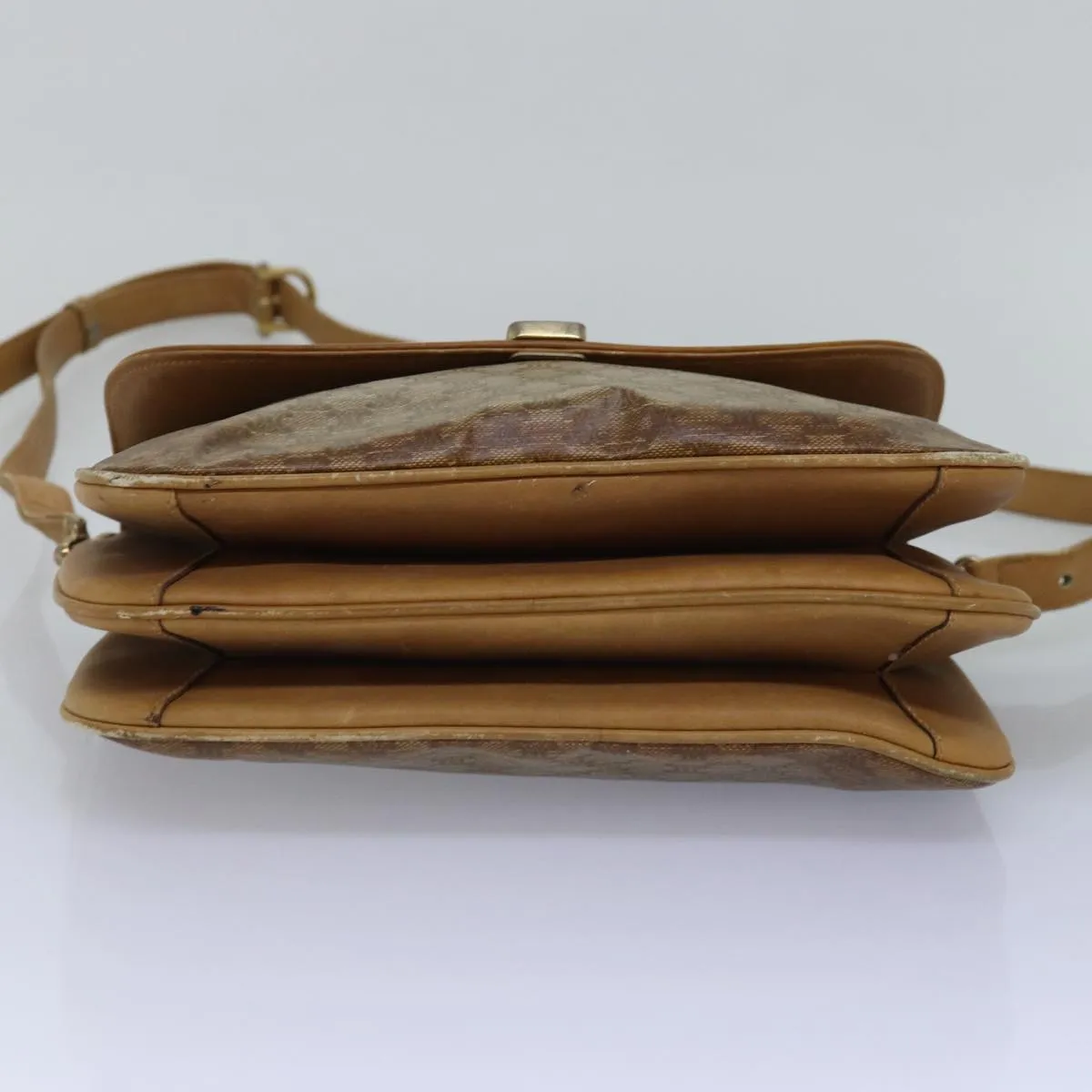 CELINE Macadam Canvas Shoulder Bag PVC Leather Beige Auth 77453