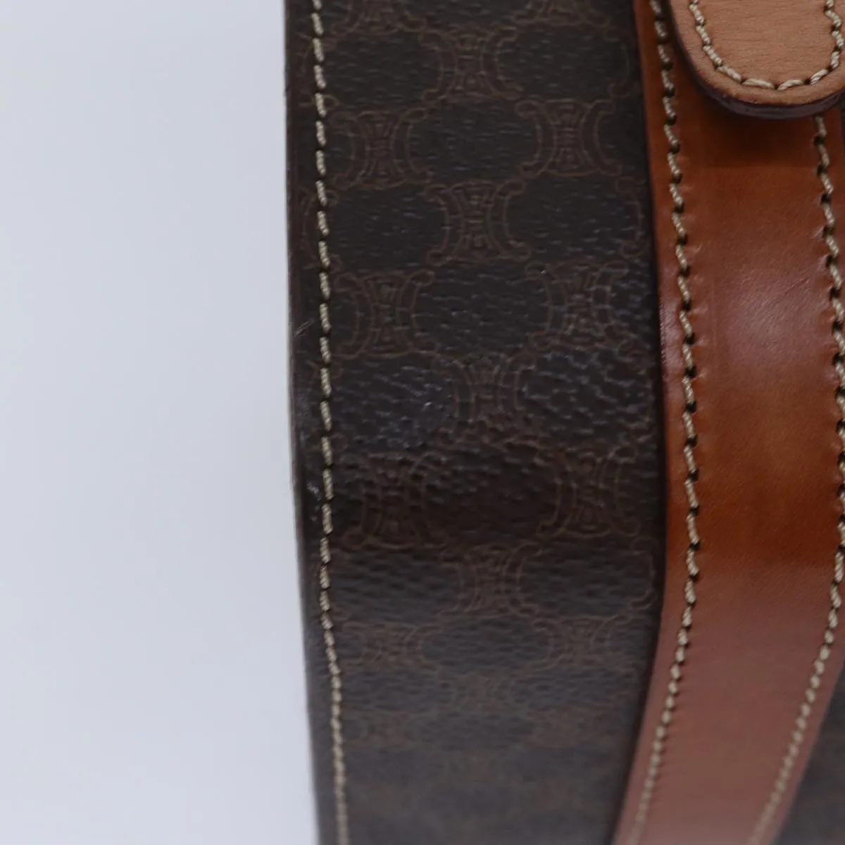CELINE Macadam Canvas Shoulder Bag PVC Leather Brown Gold Auth 85679